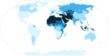 PEW's map of Muslims by country.